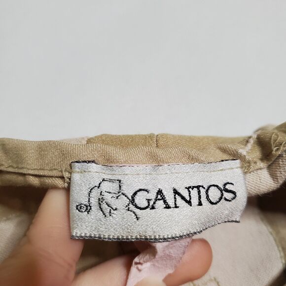 Vintage 90s Gantos Patchwork Halter Dress Size L Tan Mini Dress Bohemian Womens - Picture 8 of 9